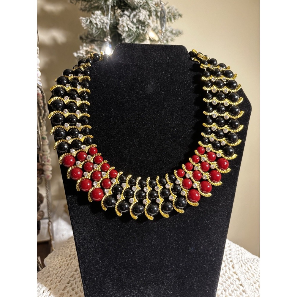 IMAN Rhinestone Collar Necklace Egyptian Style Beaded Gold Plated NWT Adjustable - Picture 6 of 7